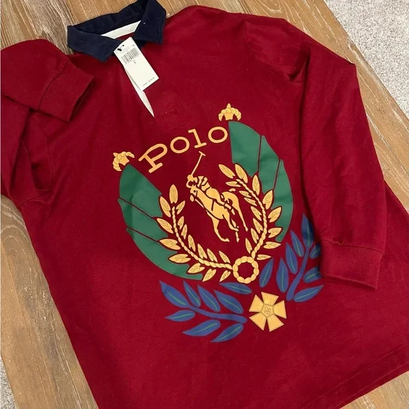 Polo Ralph Lauren Uni Crest Logo Rugby Shirt Corduroy collar Sz L NWT - Picture 1 of 4